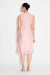 Shop_SHASHA GABA_Pink Polyester, Chanderi Embroidery Round Neck Embellished Rosette Dress _at_Aza_Fashions