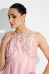 Shop_SHASHA GABA_Pink Polyester, Chanderi Embroidery Round Neck Embellished Rosette Dress _Online_at_Aza_Fashions