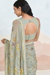 BAISE GABA_Green Chiffon Embroidery Floral Print Azalea Saree Set _at_Aza_Fashions