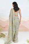 Shop_BAISE GABA_Green Chiffon Embroidery Floral Print Azalea Saree Set _at_Aza_Fashions