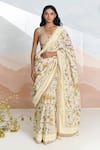 Buy_BAISE GABA_Beige V-neck Bloomline Designer Saree With Blouse _at_Aza_Fashions