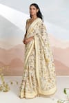 BAISE GABA_Beige V-neck Bloomline Designer Saree With Blouse _at_Aza_Fashions