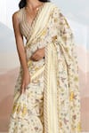 Buy_BAISE GABA_Beige V-neck Bloomline Designer Saree With Blouse 