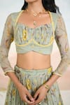 Baise Gaba_Green Chiffon Embroidery, Beads Sweetheart Neck Floral Print Auralia Lehenga Set _Online_at_Aza_Fashions