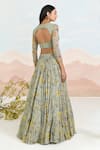 Shop_Baise Gaba_Green Chiffon Embroidery, Beads Sweetheart Neck Floral Print Auralia Lehenga Set _at_Aza_Fashions