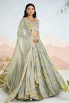 Buy_Baise Gaba_Green Chiffon Embroidery, Beads Sweetheart Neck Floral Print Auralia Lehenga Set _at_Aza_Fashions