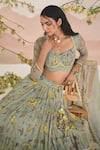 Buy_Baise Gaba_Green Chiffon Embroidery, Beads Sweetheart Neck Floral Print Auralia Lehenga Set 