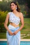 Shop_Aariyana Couture_Blue Modal, Satin Applique Asymmetric Powder Embroidered Blouse And Draped Skirt _Online_at_Aza_Fashions