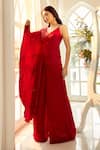 Buy_Aariyana Couture_Red Modal Satin Hand Embroidered Floral V Neck Draped Top And Palazzo Set 
