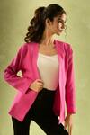 Buy Samyukta Singhania Pink Cotton, Linen Open Neck Solid Full Sleeves Jacket at Aza Fashions Buy_Samyukta Singhania_Pink Cotton, Linen Open Neck Solid Full Sleeves Jacket_at_Aza_Fashions