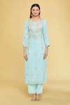 Buy_Samyukta Singhania_Sky Blue Georgette, Silk Embroidery Round Neck Pittan Yoke Kurta And Pant Set_Online_at_Aza_Fashions