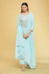 Buy_Samyukta Singhania_Sky Blue Georgette, Silk Embroidery Round Neck Pittan Yoke Kurta And Pant Set_at_Aza_Fashions