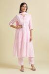 Buy_Samyukta Singhania_Pink Cotton Embroidery, Lace Scoop Neck Thread Anarkali Pant Set_at_Aza_Fashions