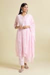Samyukta Singhania_Pink Cotton Embroidery, Lace Scoop Neck Thread Anarkali Pant Set_Online_at_Aza_Fashions