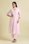 Buy_Samyukta Singhania_Pink Cotton Embroidery, Lace Scoop Neck Thread Anarkali Pant Set_Online_at_Aza_Fashions