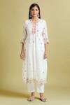 Samyukta Singhania_White Cotton Mirrors, Sequins V-neck Embroidered Anarkali Pant Set _Online_at_Aza_Fashions