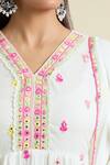 Samyukta Singhania_White Cotton Mirrors, Sequins V-neck Embroidered Anarkali Pant Set _at_Aza_Fashions