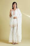 Buy_Samyukta Singhania_White Cotton Mulmul Embroidered Mirror Work Sequins Peplum Kurta Sharara Set _at_Aza_Fashions
