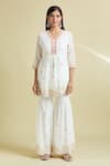 Samyukta Singhania_White Cotton Mulmul Embroidered Mirror Work Sequins Peplum Kurta Sharara Set _Online_at_Aza_Fashions