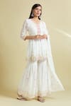 Buy_Samyukta Singhania_White Cotton Mulmul Embroidered Mirror Work Sequins Peplum Kurta Sharara Set _Online_at_Aza_Fashions