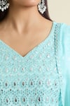 Samyukta Singhania_Blue Anarkali And Dupatta Cotton Mulmul Embroidered Mirror Work V-neck Pant Set _at_Aza_Fashions