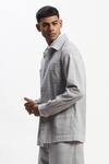 Abraham And Thakore_Gray Cotton Hand-drawn Lines Grey Jacket _Online_at_Aza_Fashions
