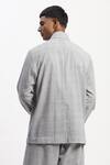 Shop_Abraham And Thakore_Gray Cotton Hand-drawn Lines Grey Jacket _at_Aza_Fashions