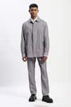 Buy_ABRAHAM AND THAKORE_Gray Cotton Diagonal Print Casual Trouser _at_Aza_Fashions