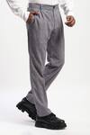 ABRAHAM AND THAKORE_Gray Cotton Diagonal Print Casual Trouser _Online_at_Aza_Fashions