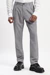 Shop_ABRAHAM AND THAKORE_Gray Cotton Diagonal Print Casual Trouser _at_Aza_Fashions