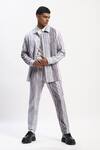 Buy_ABRAHAM AND THAKORE_Gray Cotton Watercolour Stripes Trouser _at_Aza_Fashions