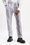 Shop_ABRAHAM AND THAKORE_Gray Cotton Watercolour Stripes Trouser _at_Aza_Fashions