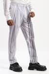 Shop_ABRAHAM AND THAKORE_Gray Cotton Watercolour Stripes Trouser _Online_at_Aza_Fashions