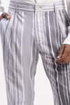 ABRAHAM AND THAKORE_Gray Cotton Watercolour Stripes Trouser _at_Aza_Fashions