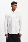 Abraham And Thakore_White Cotton Embroidery Engineered Trapunto Shirt _Online_at_Aza_Fashions