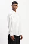 Buy_Abraham And Thakore_White Cotton Embroidery Engineered Trapunto Shirt _Online_at_Aza_Fashions