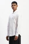 Abraham And Thakore_White Cotton Embroidery Engineered Trapunto Shirt _at_Aza_Fashions