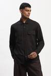 Abraham And Thakore_Black Cotton Engineered Trapunto Shirt _Online_at_Aza_Fashions