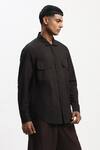 Shop_Abraham And Thakore_Black Cotton Engineered Trapunto Shirt _Online_at_Aza_Fashions