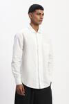 Shop_ABRAHAM AND THAKORE_White Cotton Embroidery Engineered Kantha Shirt _Online_at_Aza_Fashions