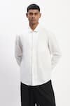 Buy_ABRAHAM AND THAKORE_White Cotton Embroidery Engineered Kantha Shirt _at_Aza_Fashions