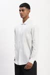 ABRAHAM AND THAKORE_White Cotton Embroidery Engineered Kantha Shirt _at_Aza_Fashions