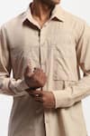 Shop_ABRAHAM AND THAKORE_Beige Cotton Tonal Patchwork Shirt _Online_at_Aza_Fashions