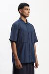 Shop_ABRAHAM AND THAKORE_Navy Cotton Tonal Patchwork Casual Shirt _Online_at_Aza_Fashions