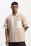 Buy_Abraham And Thakore_Beige Cotton Patchwork Casual Shirt _at_Aza_Fashions