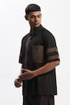 ABRAHAM AND THAKORE_Black Cotton Patchwork, Applique Casual Shirt _Online_at_Aza_Fashions