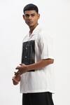 Abraham And Thakore_White Cotton Engineered Blockprint Casual Shirt _Online_at_Aza_Fashions