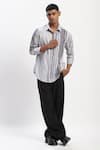 Buy_Abraham And Thakore_Gray Cotton Watercolour Stripes Casual Shirt _at_Aza_Fashions