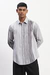 Shop_Abraham And Thakore_Gray Cotton Watercolour Stripes Casual Shirt _Online_at_Aza_Fashions