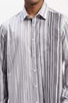 Abraham And Thakore_Gray Cotton Watercolour Stripes Casual Shirt _at_Aza_Fashions